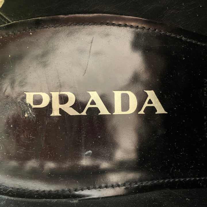 PRADA Size 10 Black Silver Studded Leather Cap Toe Lace Up Shoes