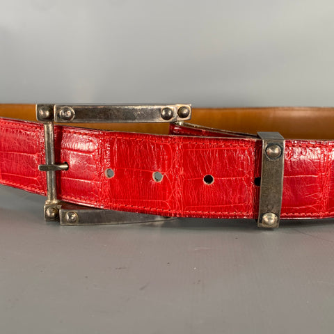 APRIL in PARIS Red Nubuck Crocodile Belt