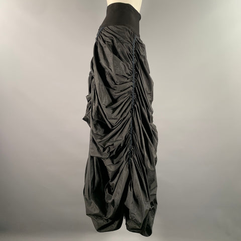 DONNA KARAN Size M Black Silk Blend Ruched Bubble Hem Long Skirt