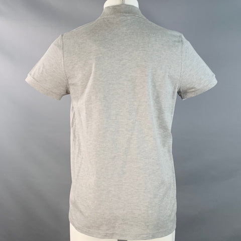 SAINT LAURENT Size M Grey Pique Cotton Logo Short Sleeve Polo