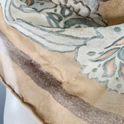 GIORGIO ARMANI Tan Blue Floral Silk Scarf Shawl