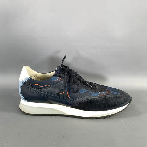 SANTONI Size 10 Navy Orange Nylon Lace Sneakers