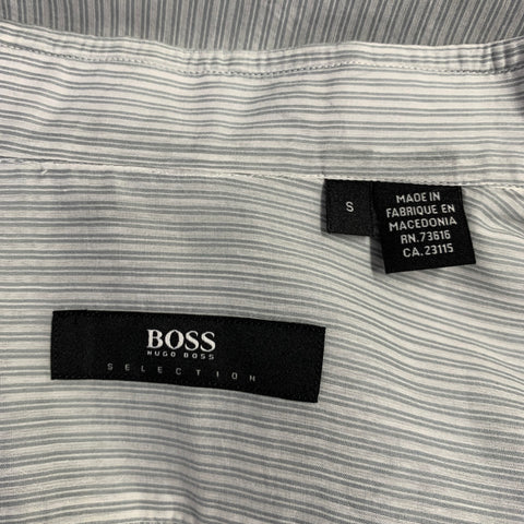 HUGO BOSS Size S White Light Blue Stripe Cotton Silk Long Sleeve Shirt