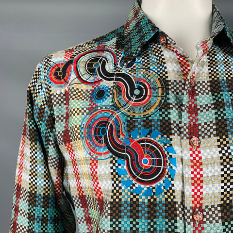 ROBERT GRAHAM Camisa de manga larga de seda a cuadros multicolor de edición limitada talla L