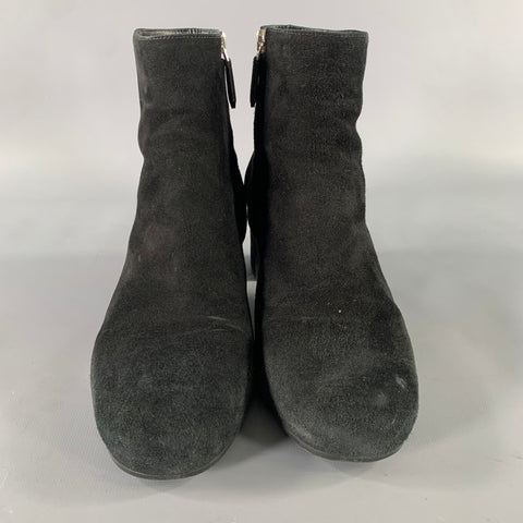 PRADA Size 7.5 Black Suede Textured Side Zipper Boots