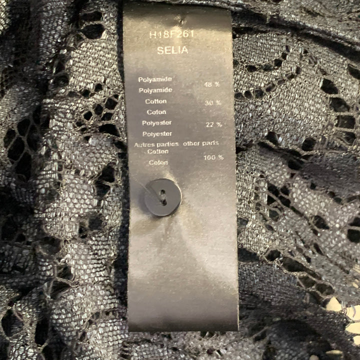 ANNE FONTAINE Size XL Selia Grey Black Polyamide Cotton Blend Lace Button Up Blouse