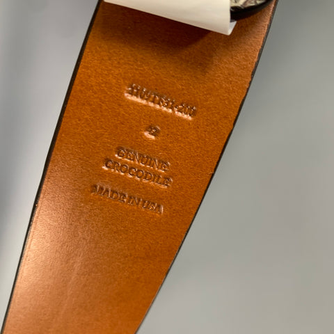 TRAFALGAR Size 42 Brown Croc Embossed Crocodile Belt