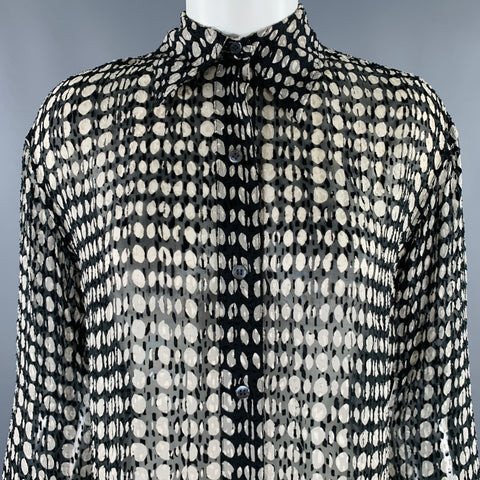 THEORY Size S Black Grey White Viscose Silk Polka Dot Button Up Shirt