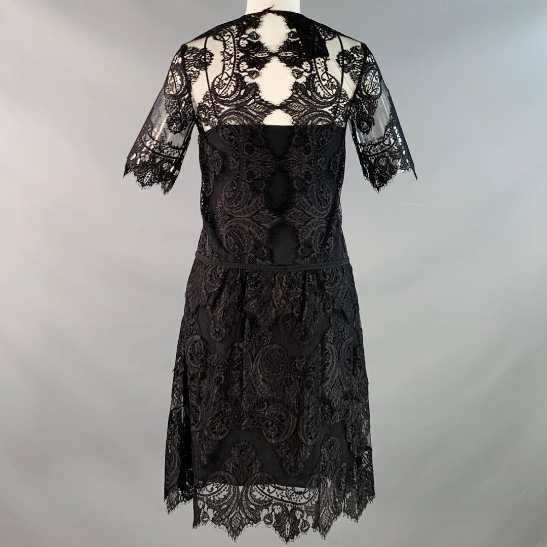 BURBERRY Size XS Black Lace Short Sleeve Drop Waist Knee Length Cocktail  Dress