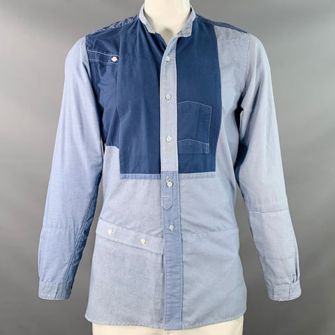 NEEDLES Size L Blue Light Blue Patchwork Deconstructed Cotton Blend Long Sleeve Shirt