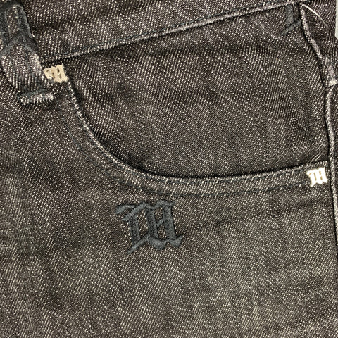 MISBHV Talla 29 Vaqueros con bragueta de botones de algodón bordado negro