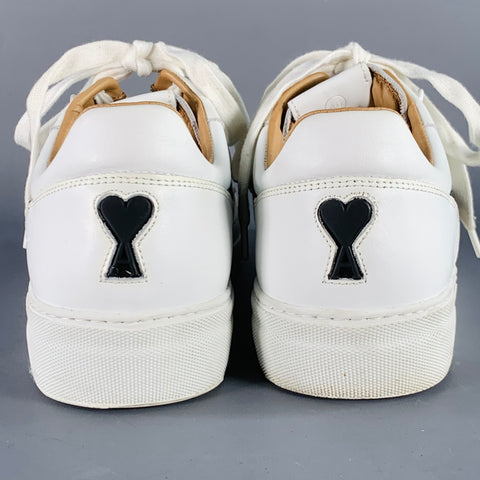 AMI by ALEXANDRE MATTIUSSI Size 13 White Black Leather Logo Lace-Up Sneakers