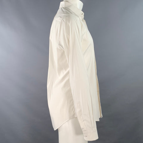 VALENTINO Size M White Cotton Hidden Placket Long Sleeve Shirt