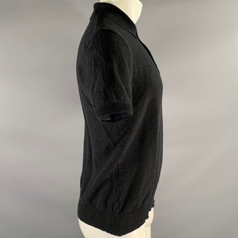 BARENA Size M Black Knit Polo