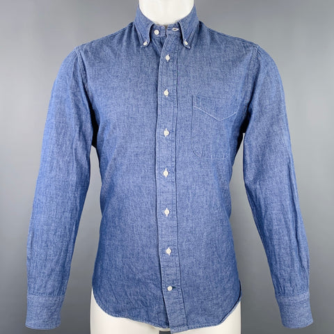 GITMAN BROS Size M Blue Cotton One Pocket Long Sleeve Shirt