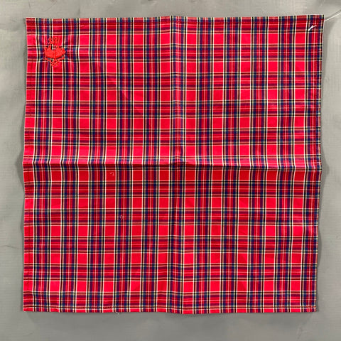 BROOKS BROTHERS Red Blue & White Plaid Cotton Pocket Square