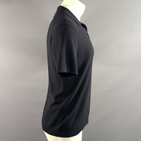 THEORY Size S Black Knit Viscose Blend Camp Polo