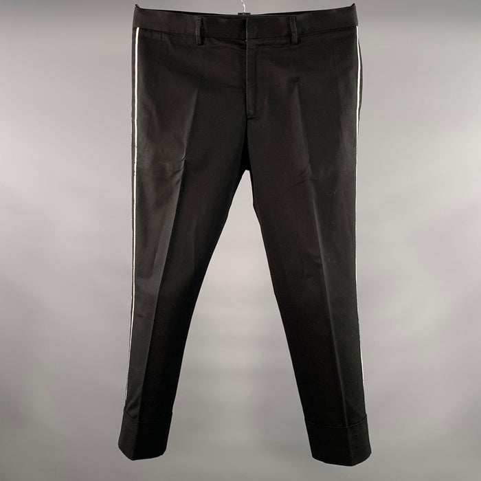 JIL SANDER Size 32 Black White Painted Cotton Blend Cuffed Dress Pants