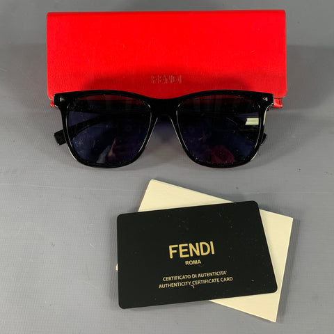 FENDI Black Orange Acetate Square Full Frame Sunglasses