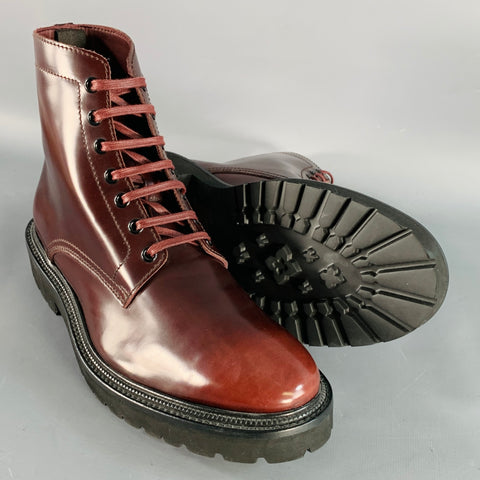 PAUL SMITH Size 8 Burgundy Leather Tread Sole Lace-Up Ankle Boots