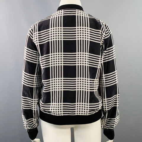 EQUIPMENT Taille L Blouson bombardier zippé en soie à carreaux noir et blanc