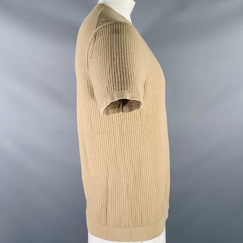 THEORY Size L -Gades- Tan Waffle Knit Cotton Blend Crew Neck T-shirt