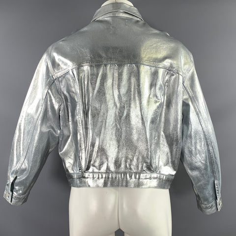 AGOLDE Size M Silver Metallic Cotton Trucker Jacket