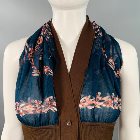 HERMES Size S/M Brown Cobalt Viscose Blend Silk Scarf Halter Dress Top