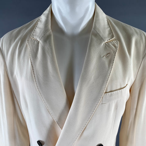 HAIDER ACKERMANN Size 44 Cream Twill Rayon Viscose Double Breasted Blazer