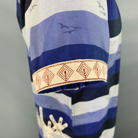 ROBERT GRAHAM Size L Blue Black Grey Stripe Cotton Short Sleeve Shirt