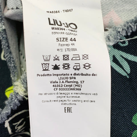 LIU JO Size M Black Multi Color Cotton Blend Print Raw Edge Cropped Jacket