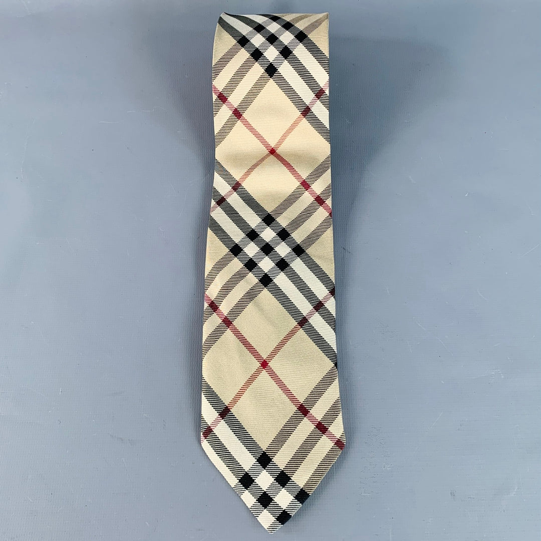 BURBERRY LONDON Nova Check Beige Red Black Plaid Silk Tie