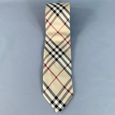 BURBERRY LONDON Nova Check Beige Red Black Plaid Silk Tie