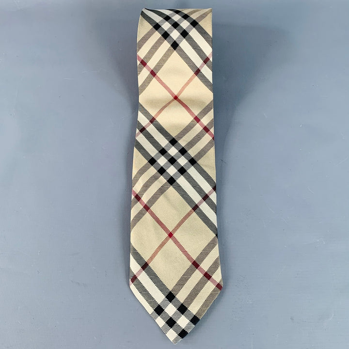 BURBERRY LONDON Nova Check Beige Red Black Plaid Silk Tie