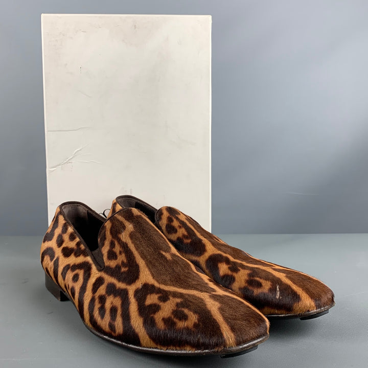 YVES SAINT LAURENT Size 8 Brown Tan Animal Print Leather Slip On Loafers