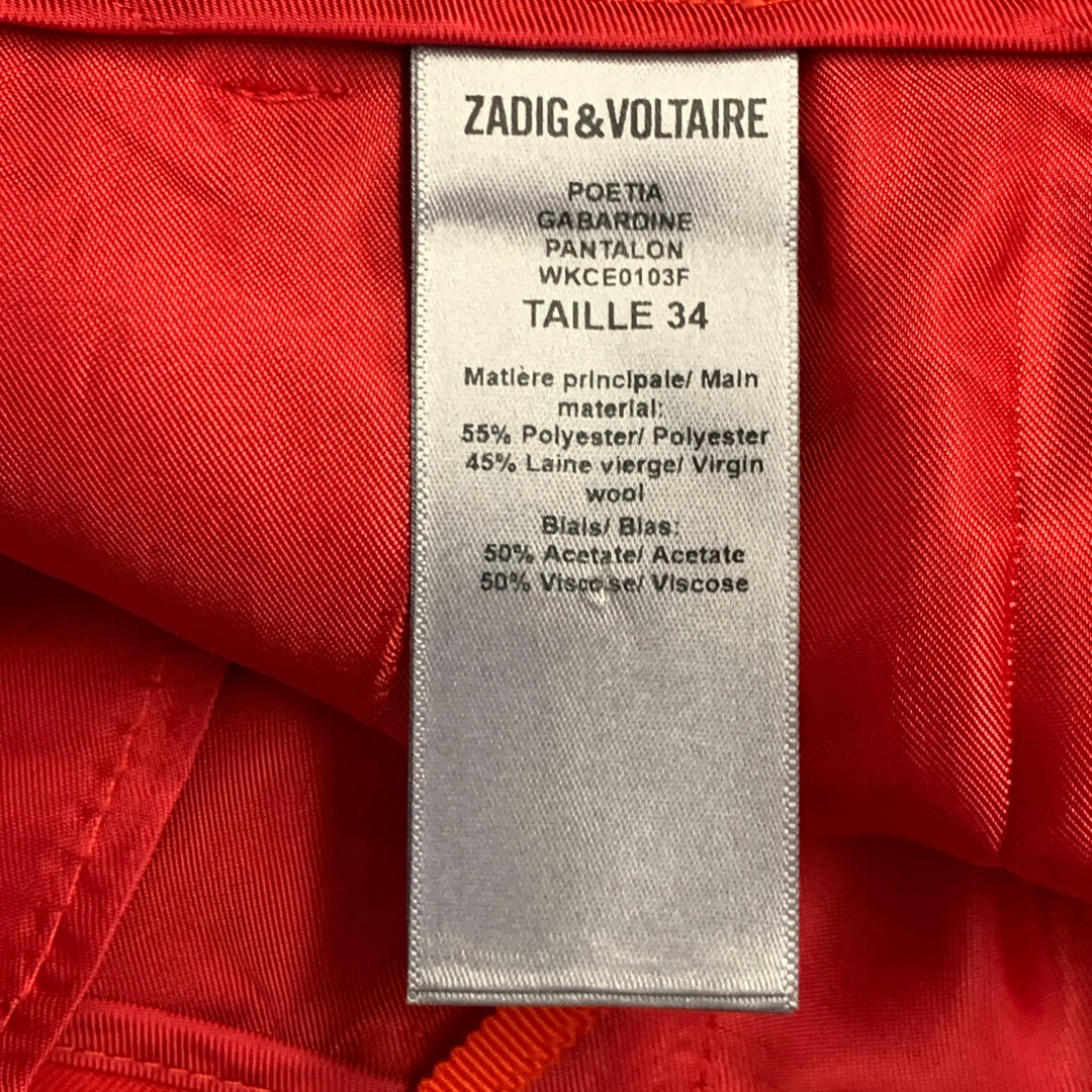 ZADIG & VOLTAIRE Size S Poetia Red Polyester Virgin Wool Twill Cuffed Dress Pants