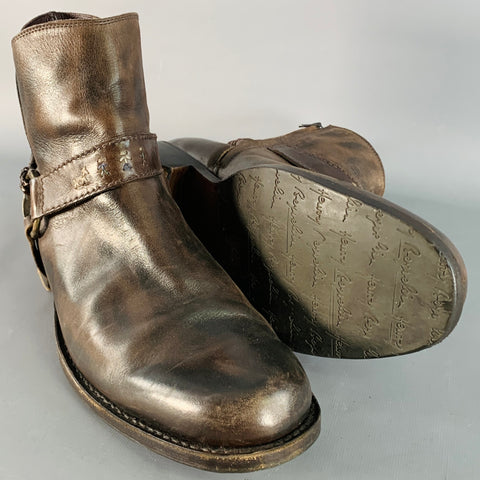 HENRY BEGUELIN Size 11 Brown Leather Western Harness Ankle Boots