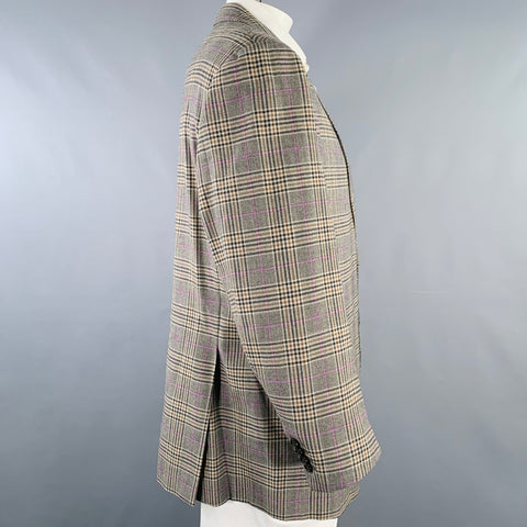 NEIMAN MARCUS Size 46 Regular Grey Brown Purple Plaid Wool Sport Coat