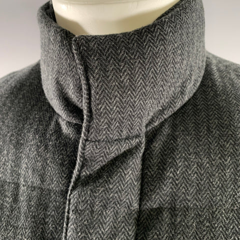 VINCE Size XS Grey Break Herringbone Cotton Polyester Puffer Jacket