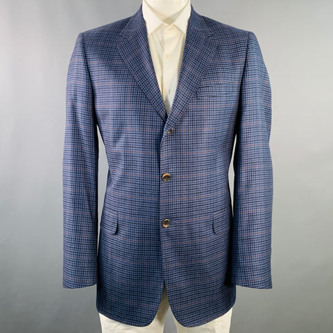 O'CONNELL'S Vintage Size 42 Long Navy Brown Black Plaid Cashmere Sport Coat