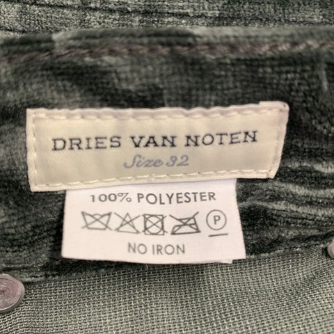 DRIES VAN NOTEN Size 32 Grey Dark Green Wood Grain Polyester Velvet Casual Pants