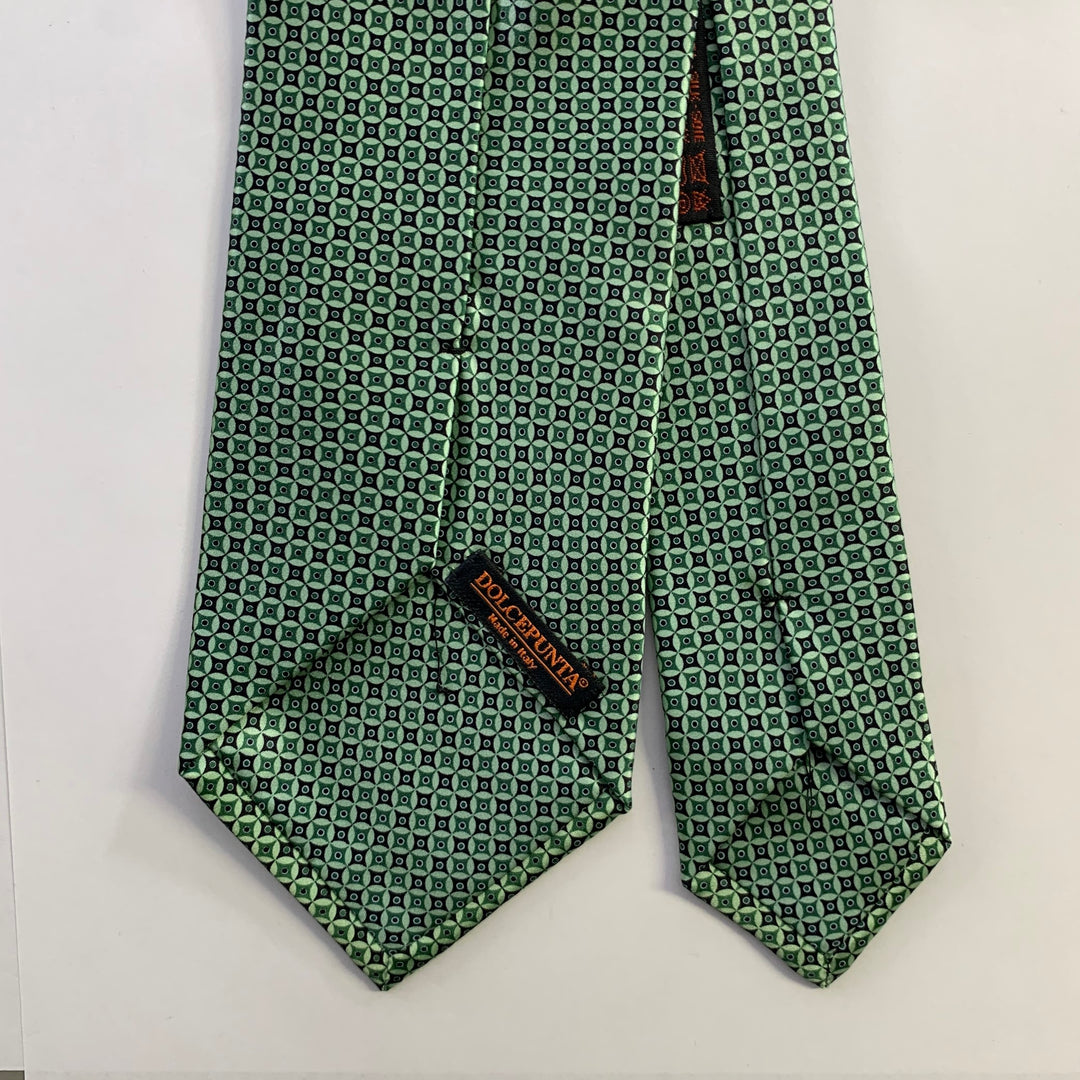 DOLCEPUNTA Green Mint Geomatric Silk Tie