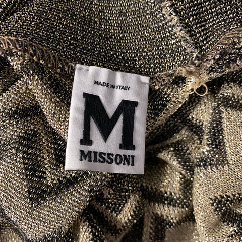 M MISSONI Gold Knit Turtleneck Cocktail Dress