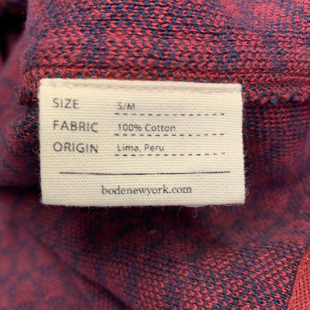 BODE Size S/M Red Navy Squares Cotton Knit Long Sleeve Shirt