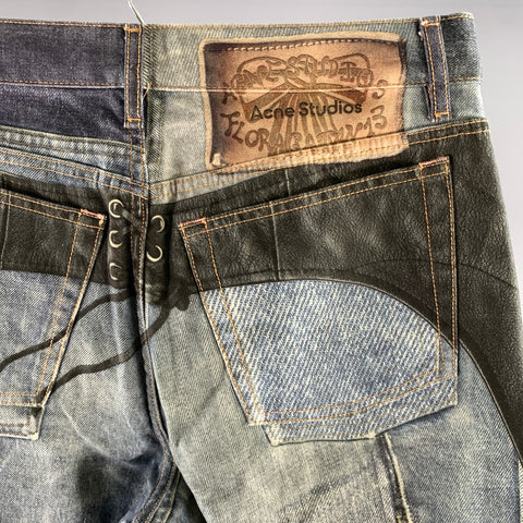 ACNE STUDIOS Size 30 Blue Graphic Chaps Cotton Button Fly Jeans