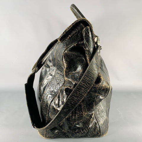 MARC MARMEL Herman Carryon Black Cracked Leather Bag
