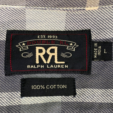 RRL by RALPH LAUREN Size L Grey Beige Plaid Cotton 2 Pockets Long Sleeve Shirt