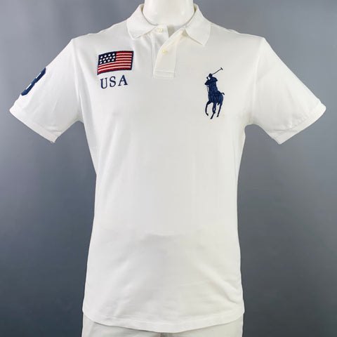 POLO by RALPH LAUREN Size L White Big Pony Embroidery Custom Fit Cotton Polo