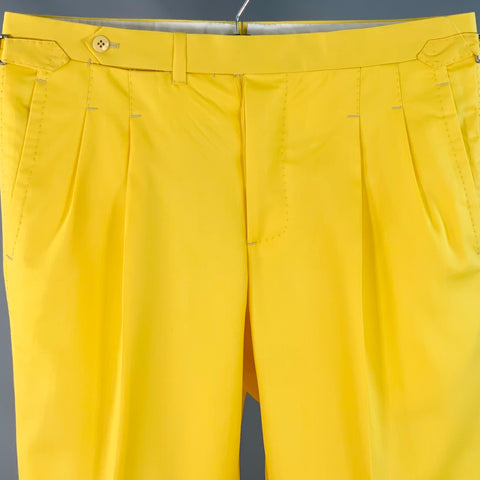 HADLEIGH'S Size 34 Yellow Wool Pleated Cuffed Button Fly Dress Pants