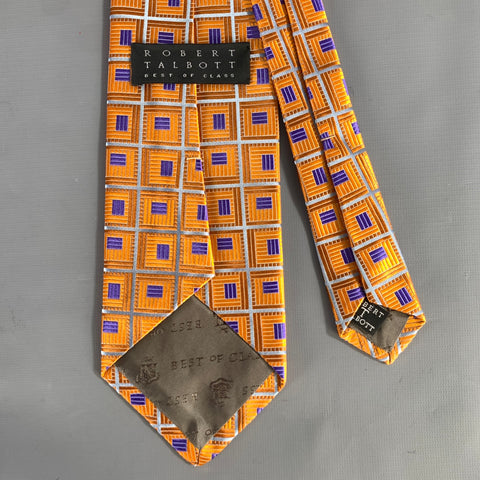 ROBERT TALBOTT Orange Blue & Silver Geometric Silk Tie